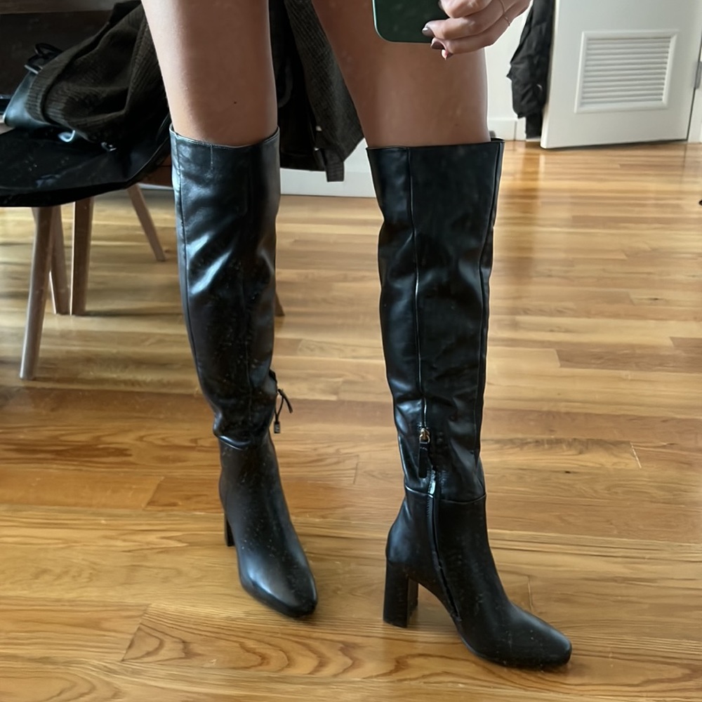 Zara over the knee genuine leather boots